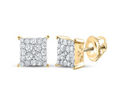 10k Gold Round Diamond Square Earrings 1/4 Cttw