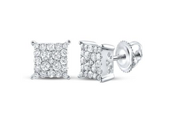 10k Gold Round Diamond Square Earrings 1/4 Cttw