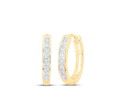 10kt  Gold Womens Round Diamond Hoop Earrings 1/4 Cttw