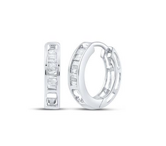 10kt Gold Womens Baguette Diamond Huggie Hoop Earrings 1/6 Cttw