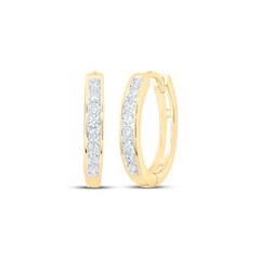 GND Diamond Hoop Earring 10kt  Gold Womens Round Diamond Channel Set Hoop Earrings 1/4 Cttw