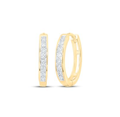 10kt  Gold Womens Round Diamond Channel Set Hoop Earrings 1/4 Cttw
