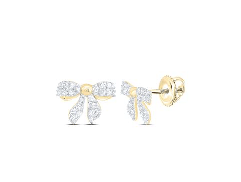10kt Yellow Gold Womens 1/5CTW-NAT DIA NK GIFT BOW EARRING