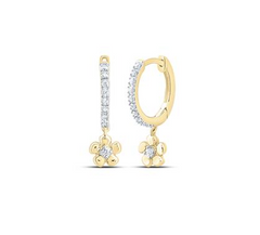 10kt  Gold Womens 1/8CTW-NAT DIA CN GIFT FLOWER DANGLING EARRING