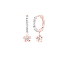 10kt  Gold Womens 1/8CTW-NAT DIA CN GIFT FLOWER DANGLING EARRING