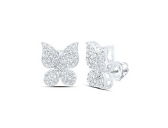10k White Gold Round Diamond Butterfly Earrings 1/4 Cttw
