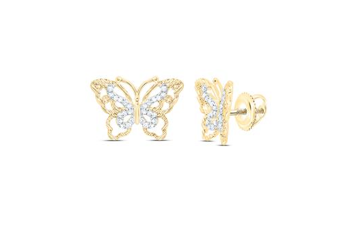 10kt Yellow Gold Womens 1/6CTW-NAT DIA NK GIFT BUTTERFLY EARRING