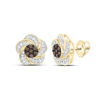 10kt Yellow Gold Womens 1/3CTW-NAT DIA CN COGNAC NATURAL FLOWER EARRING