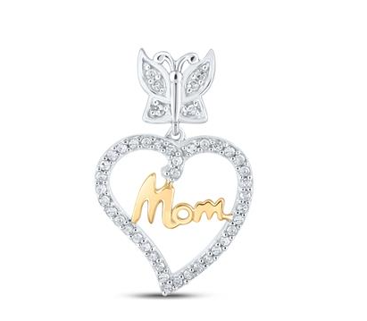 10kt white Gold Womens Round Diamond Heart Mom Pendant 1/8 Cttw