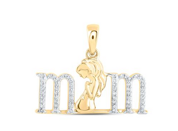 10k Yellow Gold Round Diamond Expecting Mom Nicoles Dream Collection Pendant 1/8 Cttw