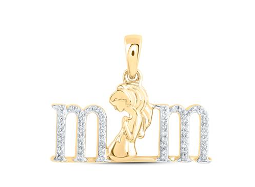 10k Yellow Gold Round Diamond Expecting Mom Nicoles Dream Collection Pendant 1/8 Cttw