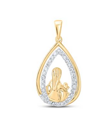 10k Gold Round Diamond Child Mom Pendant 1/5 Cttw