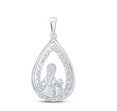 10k Gold Round Diamond Child Mom Pendant 1/5 Cttw