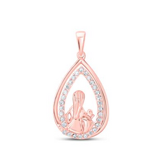10k Gold Round Diamond Child Mom Pendant 1/5 Cttw