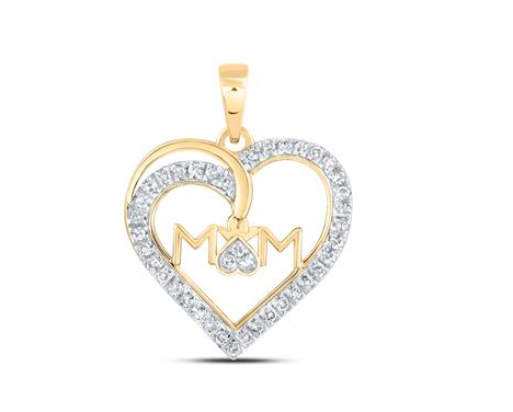 10k  Gold Round Diamond Mom Heart Nicoles Dream Collection Pendant 1/6 Cttw