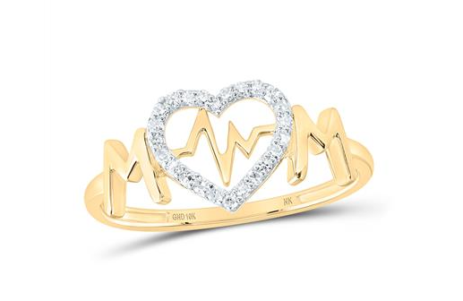 10kt White Gold Womens Round Diamond Heartbeat Mom Nicoles Dream Collection Ring 1/10 Cttw