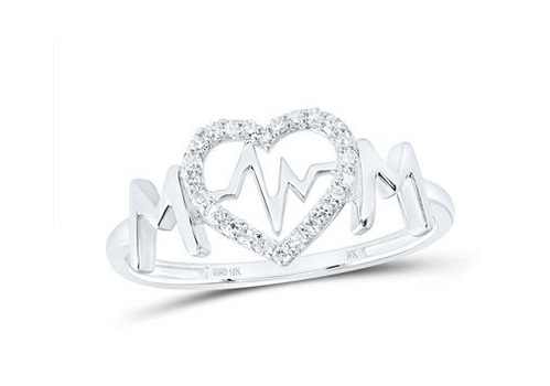 10kt White Gold Womens Round Diamond Heartbeat Mom Nicoles Dream Collection Ring 1/10 Cttw