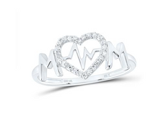 10kt White Gold Womens Round Diamond Heartbeat Mom Nicoles Dream Collection Ring 1/10 Cttw