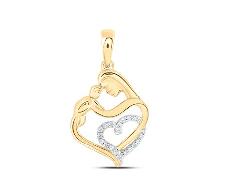 10kt Womens Round Diamond Mom Child Heart Nicoles Dream Collection Pendant 1/12 Cttw