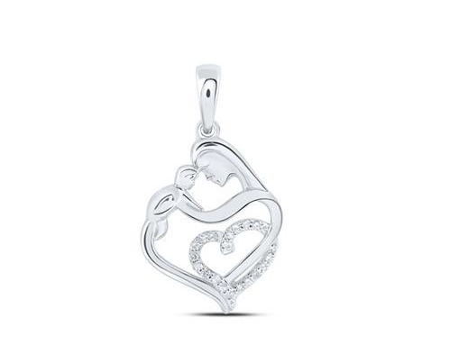 10kt Womens Round Diamond Mom Child Heart Nicoles Dream Collection Pendant 1/12 Cttw
