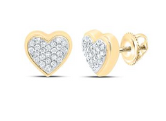 10kt Womens Round Diamond Heart Cluster Stud Earrings 1/8 Cttw
