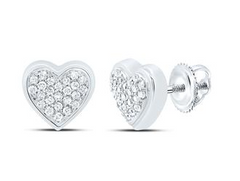 10kt Womens Round Diamond Heart Cluster Stud Earrings 1/8 Cttw