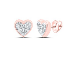 10kt Womens Round Diamond Heart Cluster Stud Earrings 1/8 Cttw
