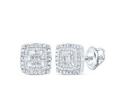 10kt  Womens 1/3CTW-NAT DIA P1 GIFT CUSHION BAGUETTE EARRING