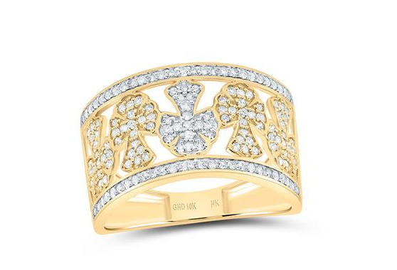 10k Yellow Gold 5/8CTW-NAT DIA NK CROME CROSS MENS RING