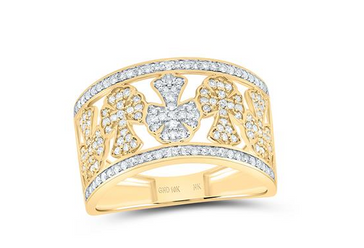 10k Yellow Gold 5/8CTW-NAT DIA NK CROME CROSS MENS RING