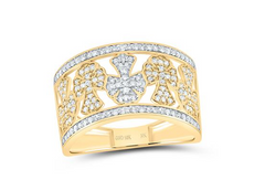 10k Yellow Gold 5/8CTW-NAT DIA NK CROME CROSS MENS RING