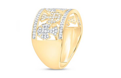 10k Yellow Gold 5/8CTW-NAT DIA NK CROME CROSS MENS RING