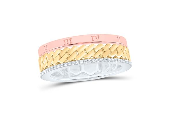 14k three tone Gold Mens Round Diamond 1/4CTW-NAT DIA CN MENS BAND