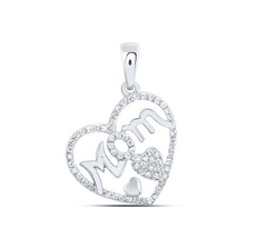 GND Diamond For Mom Pendant 10kt White Gold Womens Round Diamond Mom Heart Pendant 1/3 Cttw