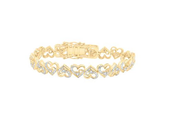 10kt Yellow Gold Womens 5/8CTW-NAT DIA P1 GIFT HEART BRACELET (7 INCH)
