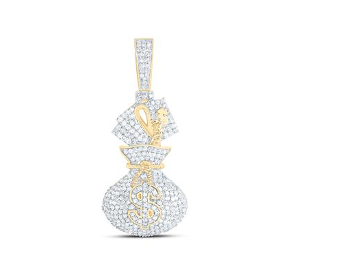 10kt Yellow Gold Mens Round Diamond 7/8CTW-NAT DIA NK MONEY BAG DOLLAR MENS CHARM