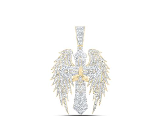 10kt Yellow Gold Mens Round Diamond 1 3/4CTW-NAT DIA NK CROSS WINGS MENS CHARM
