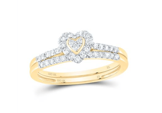 GND Bridal Ring Set 10kt Women Diamonds 1/3CTW-NAT DIA NK HEART SINGLE HALO BRIDAL SET