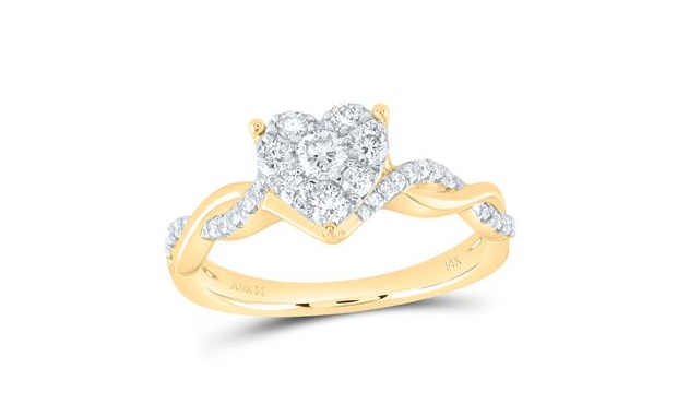 14kt yellow  Gold Round Diamond Cluster Bridal Wedding Ring Band Set 1/2 Cttw