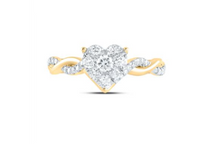 14kt yellow  Gold Round Diamond Cluster Bridal Wedding Ring Band Set 1/2 Cttw
