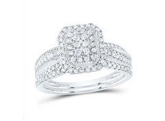 10kt Women  Gold1/2CTW-NAT DIA CN EMERALD SINGLE HALO BRIDAL SET