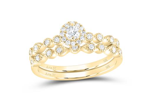 10k  Gold Round Diamond Stackable Bridal Wedding Ring Set 1/3 Cttw