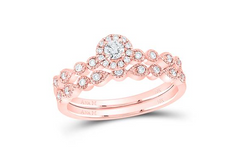 10k  Gold Round Diamond Stackable Bridal Wedding Ring Set 1/3 Cttw