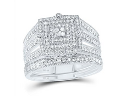 14ktGold Princess Diamond 1/2CTW-NAT DIA NK SQUARE DOUBLE HALO BRIDAL SET