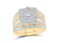 14ktGold Princess Diamond 1/2CTW-NAT DIA NK SQUARE DOUBLE HALO BRIDAL SET