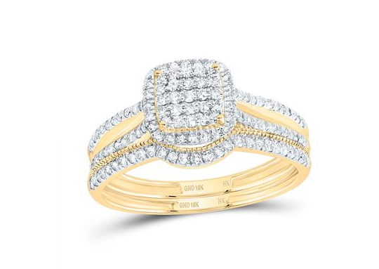 10kt  Gold Diamonds 1/2CTW-NAT DIA NK CUSHION SINGLE HALO BRIDAL SET