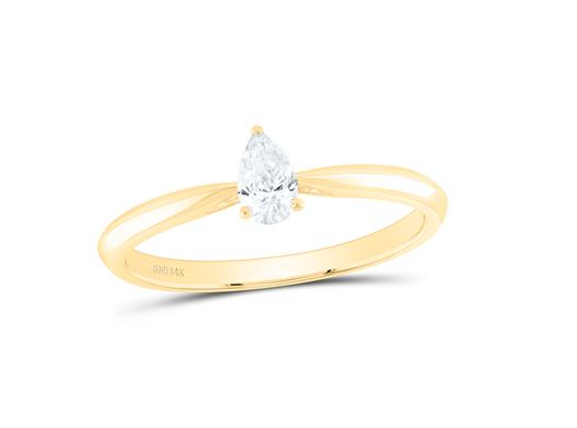 14kt  Gold Womens 1/4CTW-NAT DIA I1 IJ PEAR SOLITAIRE RING