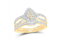 10kt  Gold Round Diamond 1/2CTW-NAT DIA NK PEAR DOUBLE HALO BRIDAL SET