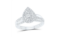 10kt White Gold Round Diamond 3/8CTW-NAT DIA CN PEAR DOUBLE HALO BRIDAL SET