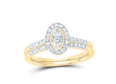 10kt  Gold 1/2CTW-NAT DIA NK OVAL SINGLE HALO BRIDAL SET